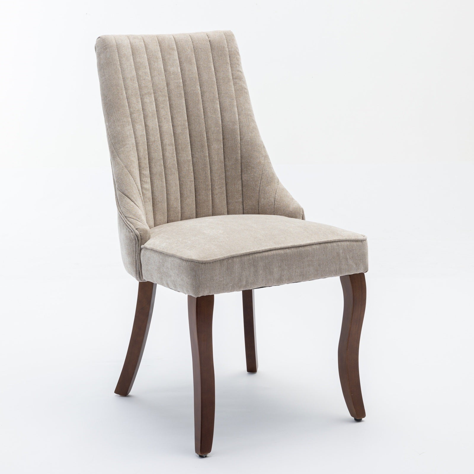 Rayon Cloth Flocking Linen Dining Chairs Channel Kitchen Dinner Chair Comfy Fabric Upholstered Accent Chair for Dining Room with Curved Solid Wood Legs,Set of 2 (Beige), SW1847BG - Grand Goldman Shop