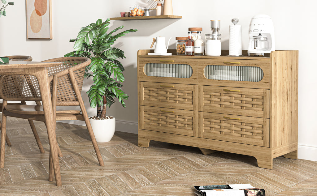 Wood 6 Drawer Dresser for Bedroom, Large Double Dresser with Wide Drawers, Modern Chest of Drawers,Storage Organizer Dresser,Nursery Dresser,for Living Room, Hallway, Bedroom, Kids Bedroom - Grand Goldman Shop