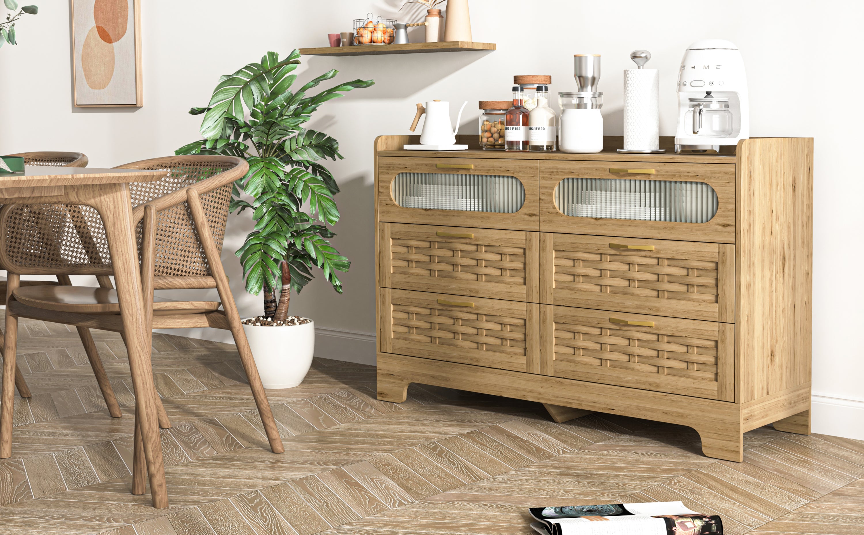 Wood 6 Drawer Dresser for Bedroom, Large Double Dresser with Wide Drawers, Modern Chest of Drawers,Storage Organizer Dresser,Nursery Dresser,for Living Room, Hallway, Bedroom, Kids Bedroom - Grand Goldman Shop