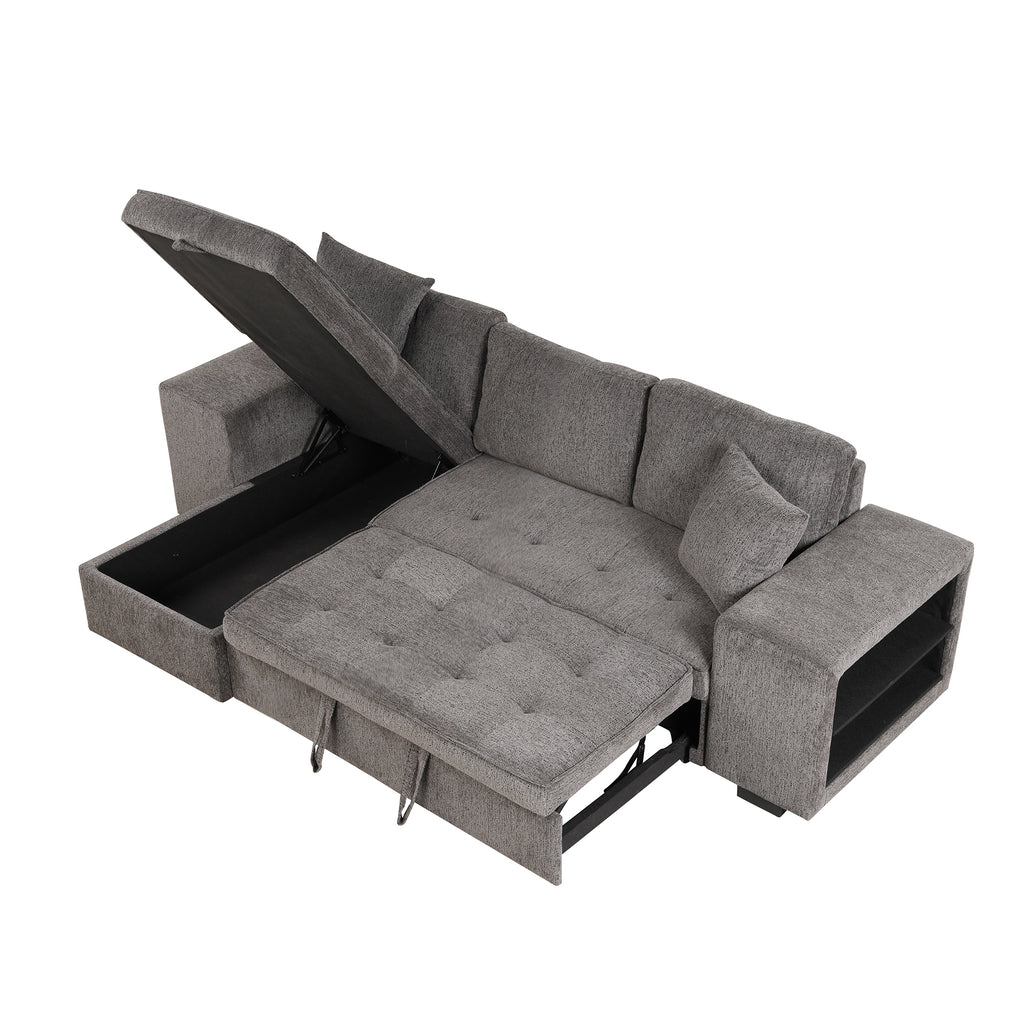 104.5' Modern L-Shape 3 Seat Reversible Sectional Couch, Pull Out Sleeper Sofa with Storage Chaise and 2 Stools for Living Room Furniture Set,Knox Charcoal (old sku:SG000431AAA) - Grand Goldman Shop