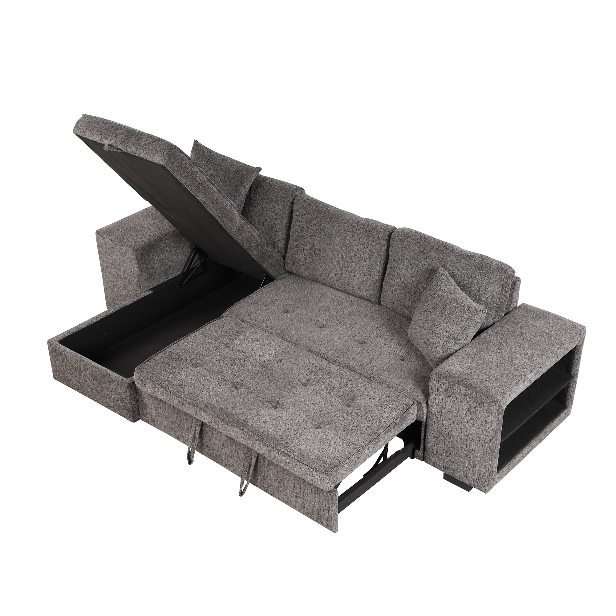 104.5' Modern L-Shape 3 Seat Reversible Sectional Couch, Pull Out Sleeper Sofa with Storage Chaise and 2 Stools for Living Room Furniture Set,Knox Charcoal (old sku:SG000431AAA) - Grand Goldman Shop