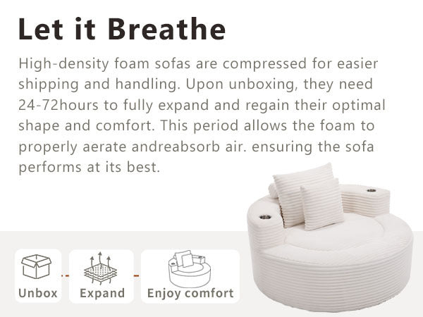 Round Sofa Bed with Memory Foam Sectional Couches for Living Room, Cloud Couch with three pillows, White - Grand Goldman Shop