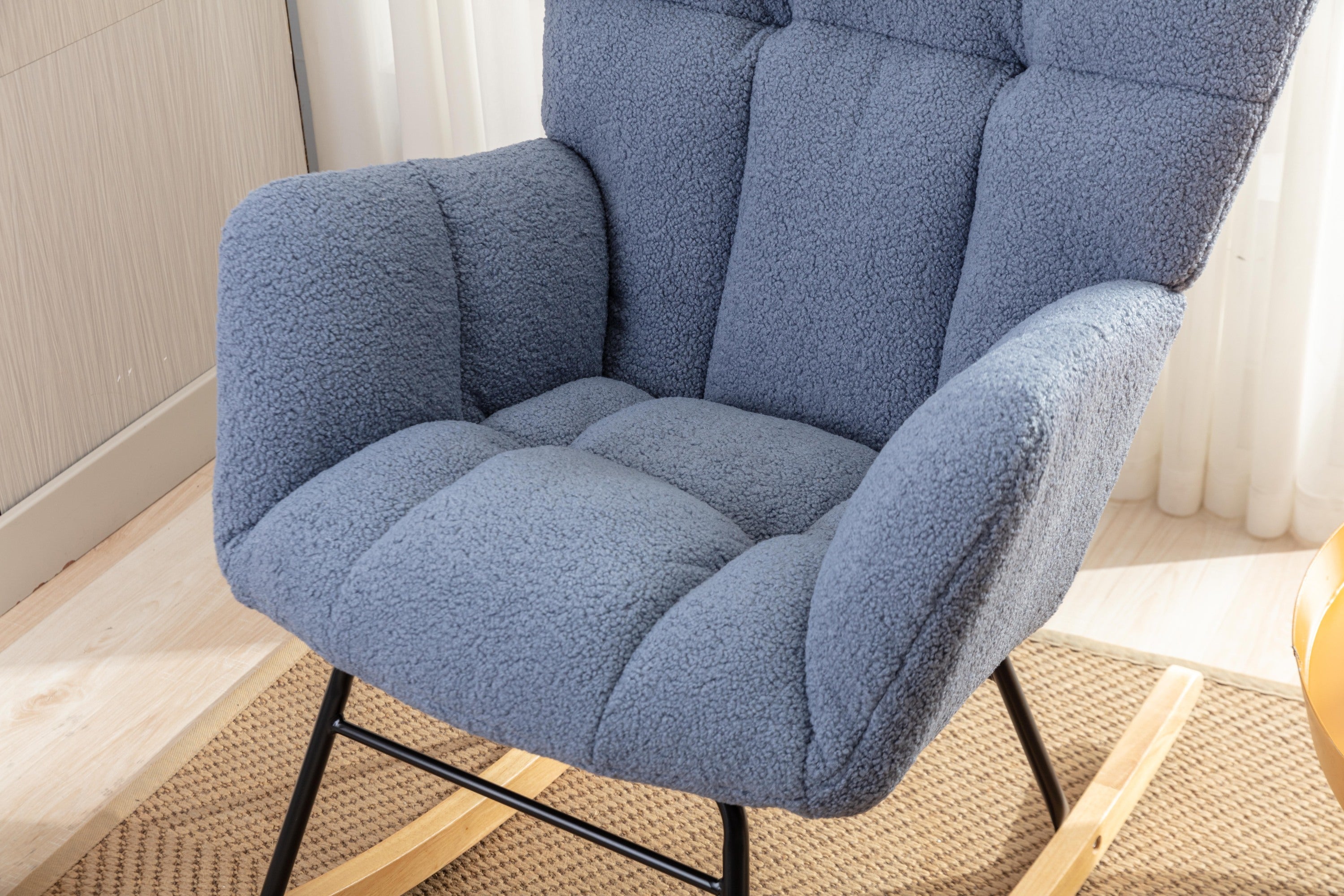 050-Teddy Fabric Rocking Gilder Nursery Chair For Living Room Indoor,Light Blue - Grand Goldman Shop