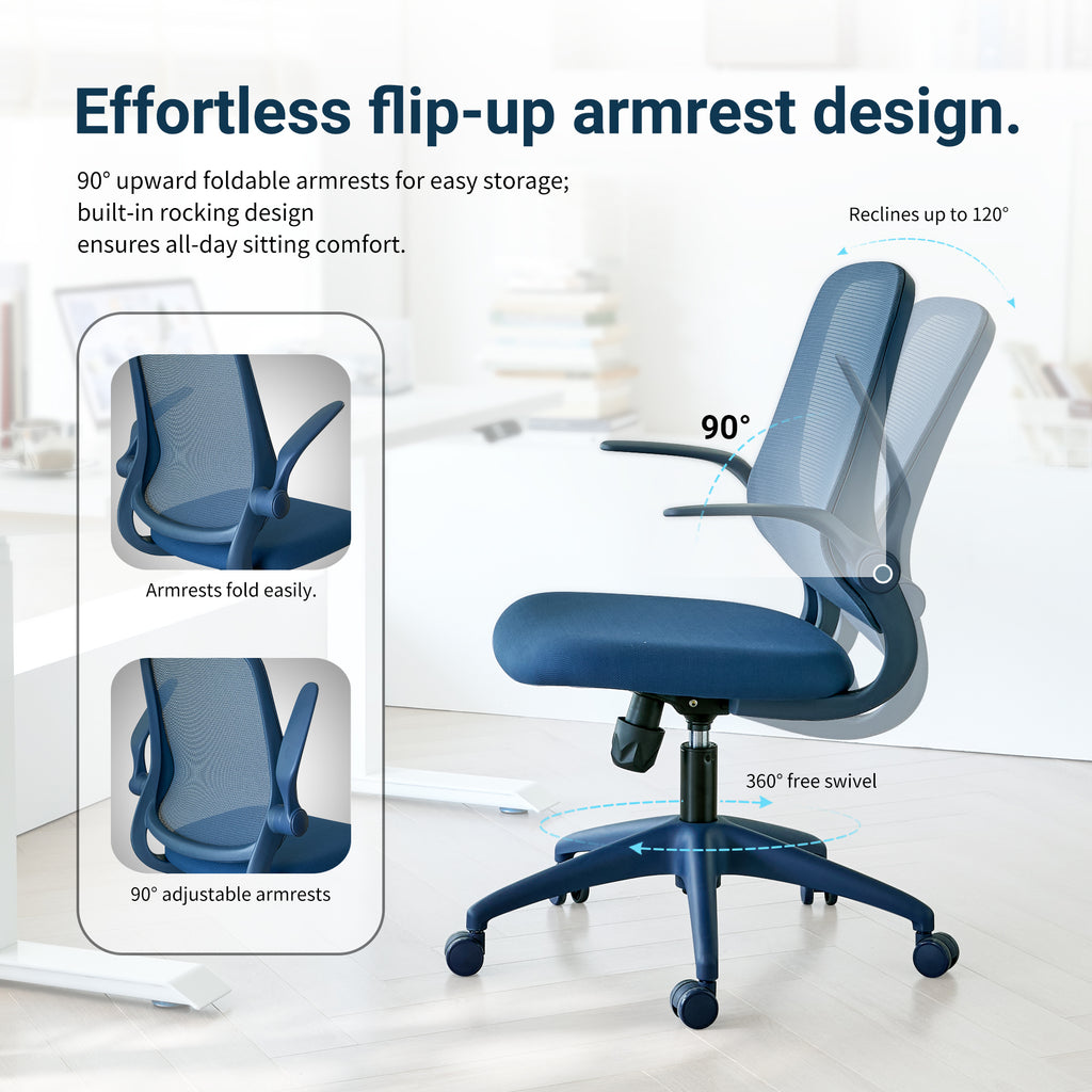 Ergonomic Color Office Chair 350LBS, Home Office, Mesh Back, Integrated Molded Foam, Comfortable Sitting, Flipping Armrest, F