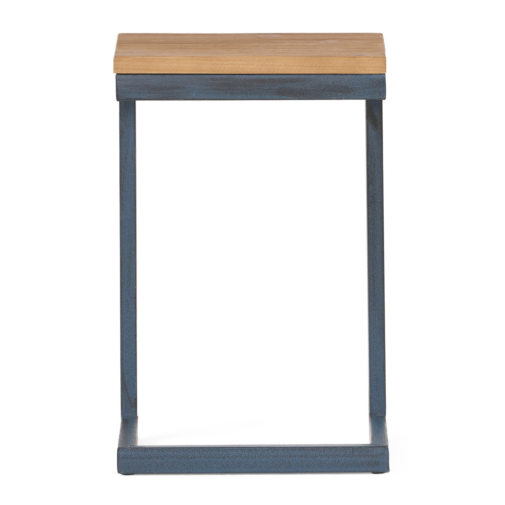Small C-shaped End Table with Iron Base and Fir Wood Top, Black - Grand Goldman Shop