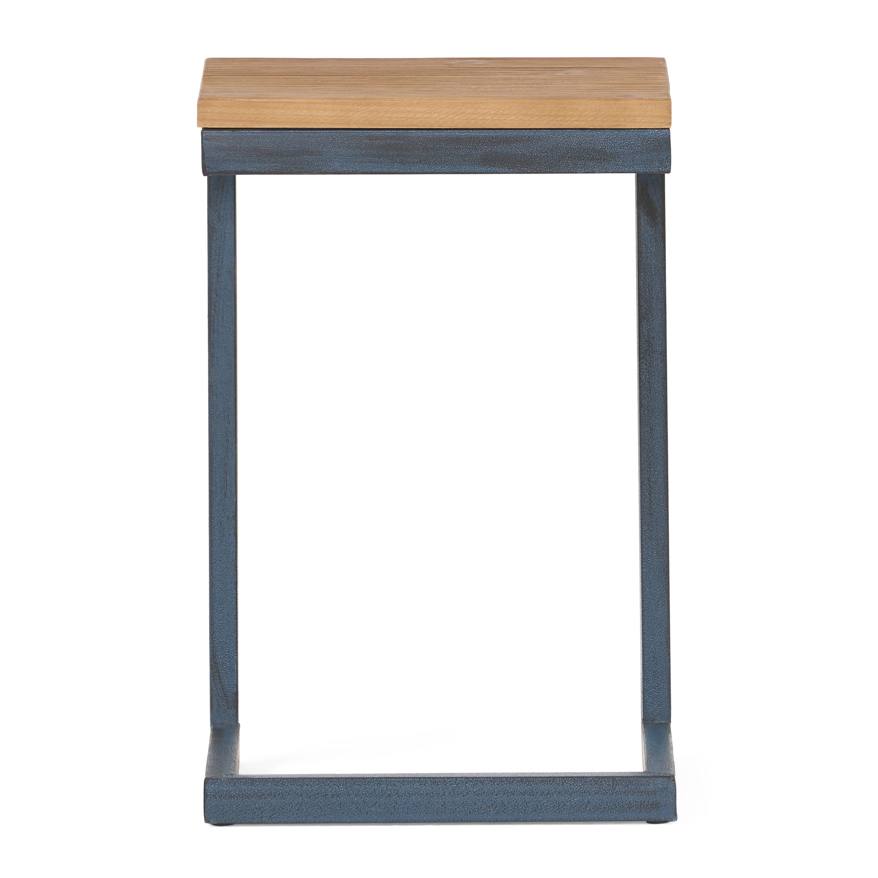 Small C-shaped End Table with Iron Base and Fir Wood Top, Black - Grand Goldman Shop