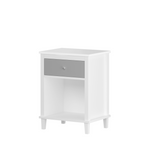 Gray+Silver Handle Wooden Nightstand 26.77''H with One Drawer One Shelf for Kids and Adults, White+Gray Finish MDF - Grand Goldman Shop