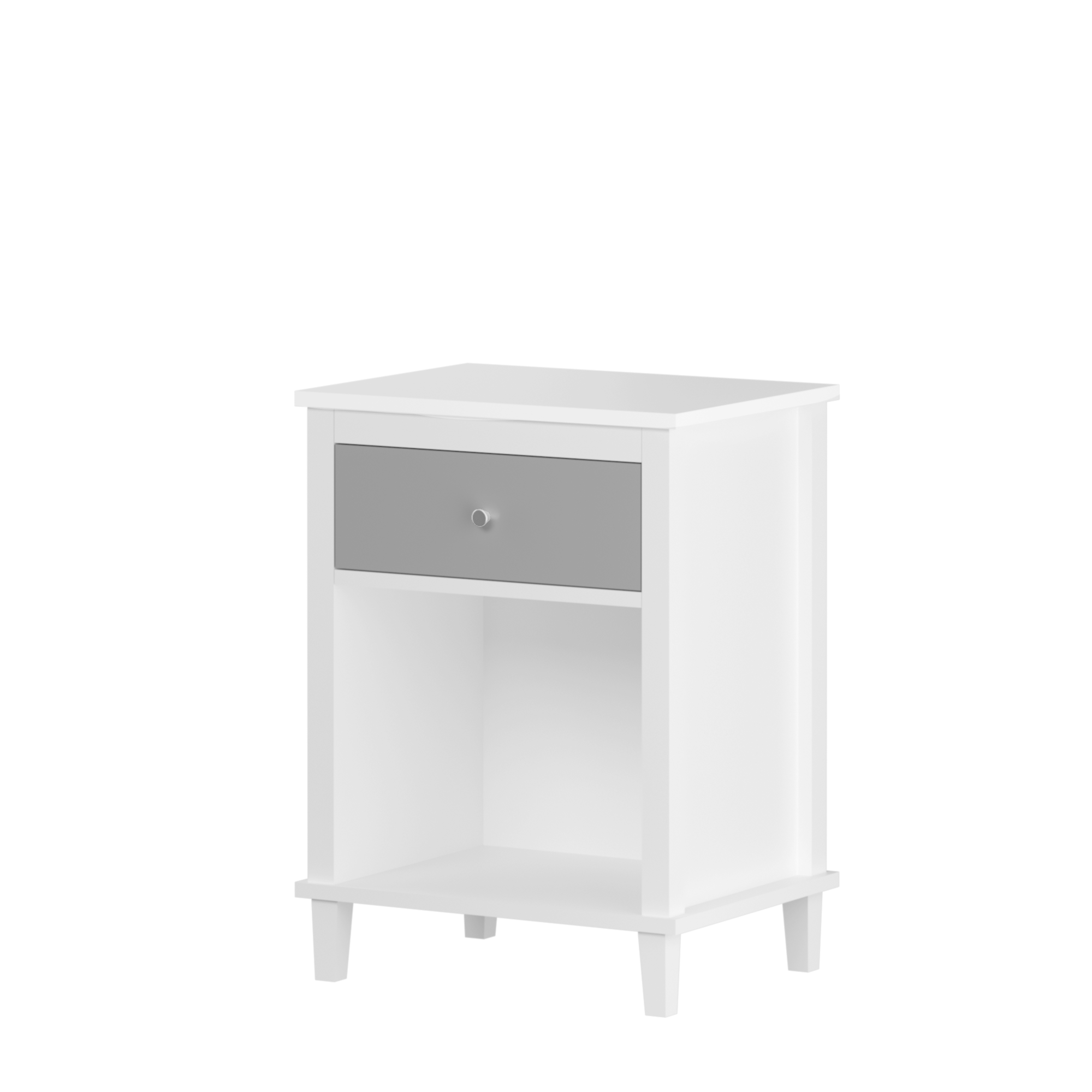 Gray+Silver Handle Wooden Nightstand 26.77''H with One Drawer One Shelf for Kids and Adults, White+Gray Finish MDF - Grand Goldman Shop