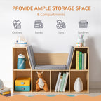 6-Cubby Kids Bookcase with Reading Nook and Cushion, Multi-Purpose Storage Organizer for Bedroom, Living Room, Natural - Gran
