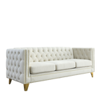 Modern Velvet Sofa with Button Tufting and Metal Legs, Beige Upholstered Couch for Living Room or Bedroom, 3-Seater, W834S00023 - Grand Goldman Shop