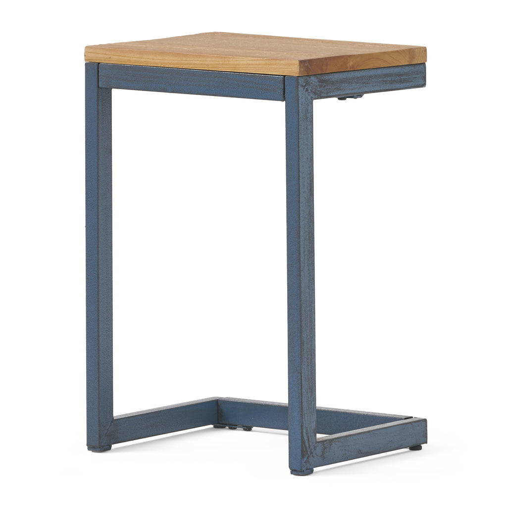 Small C-shaped End Table with Iron Base and Fir Wood Top, Black - Grand Goldman Shop