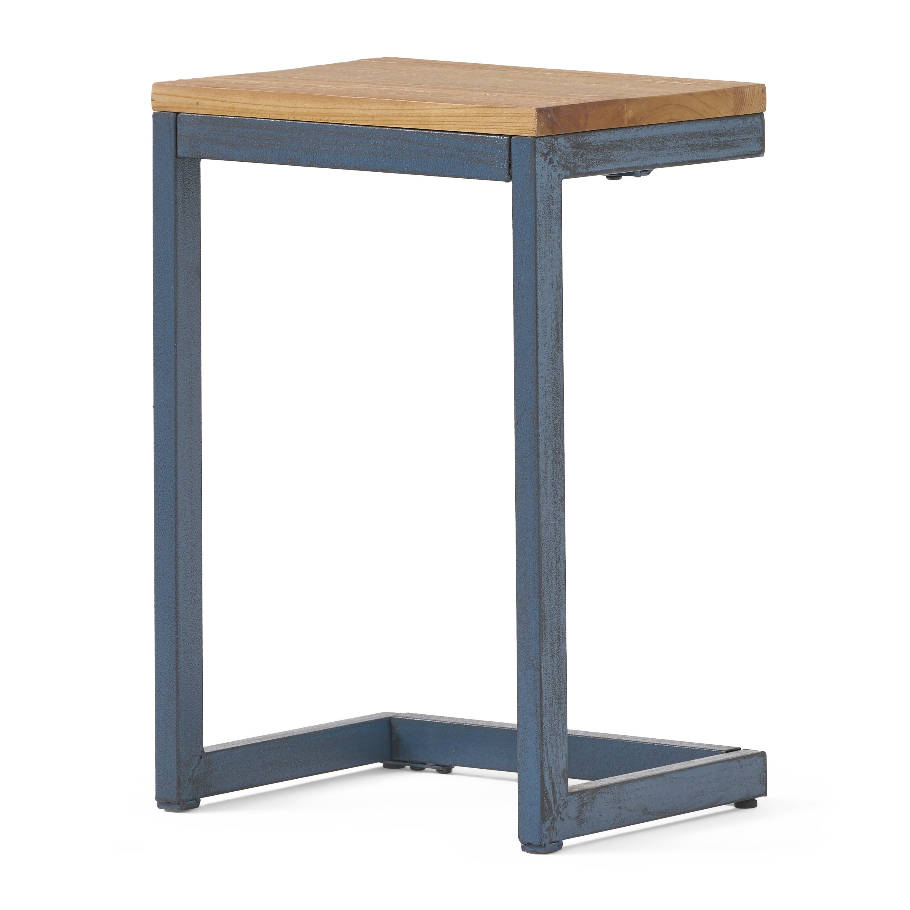 Small C-shaped End Table with Iron Base and Fir Wood Top, Black - Grand Goldman Shop