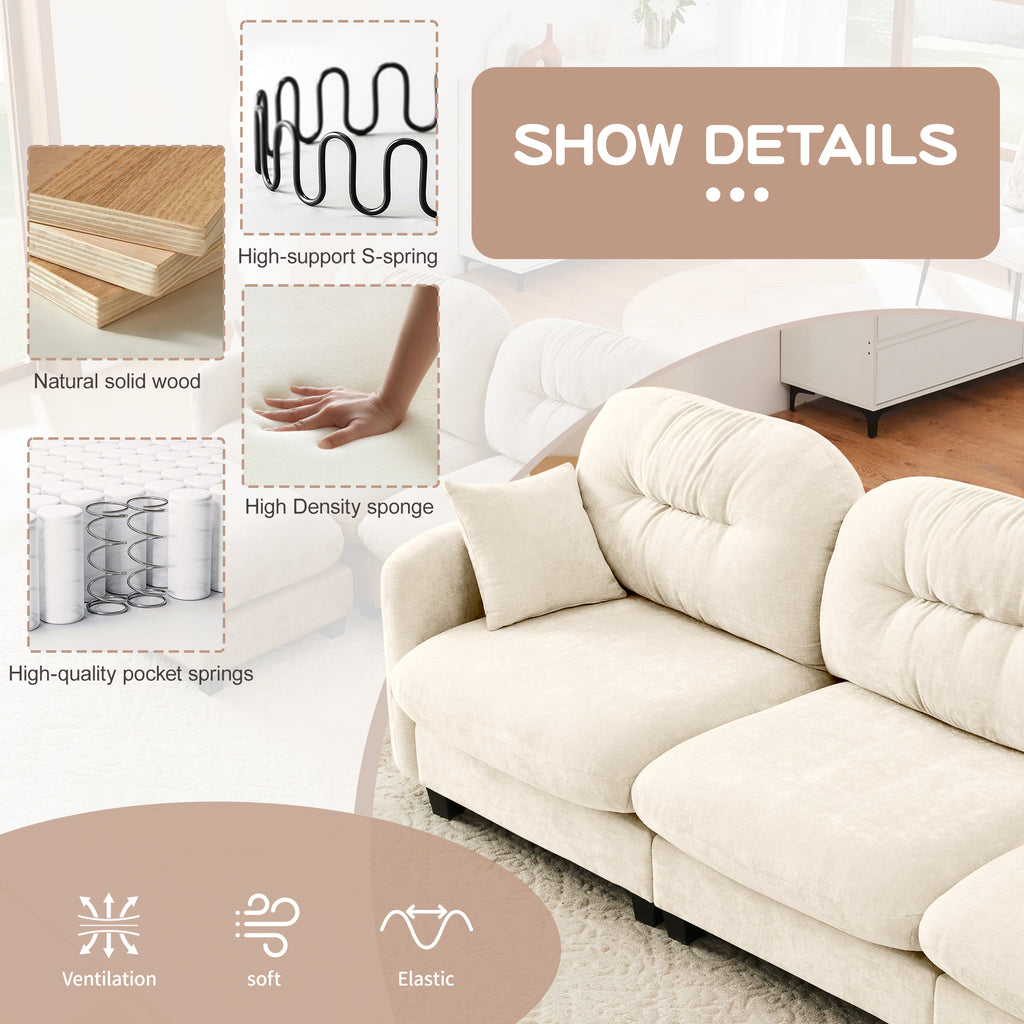 Loveseat Cloud Sectional Couches  Chenille Fabric, Quilted Pleated Design, Ergonomic Design, High-Density Foam Easy Install Elegant Armrests High Quality Wooden Base,Fits Living Rooms,Beige - Grand Goldman Shop
