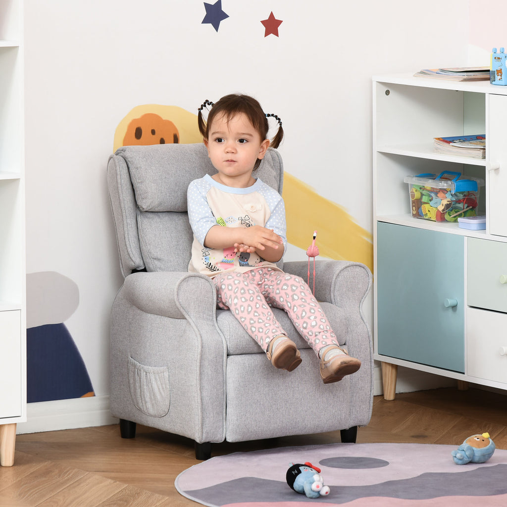 Qaba Kids Recliner Chair Children Sofa Angle Adjustable Single Lounger Armchair Gaming Chair with Footrest 2 Side Pockets for