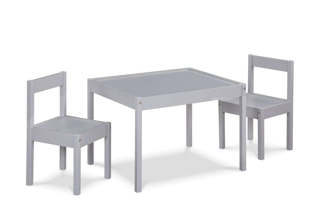 Della 3-Piece Solid Wood Kids Table & Two Chair Set, Gray - Grand Goldman