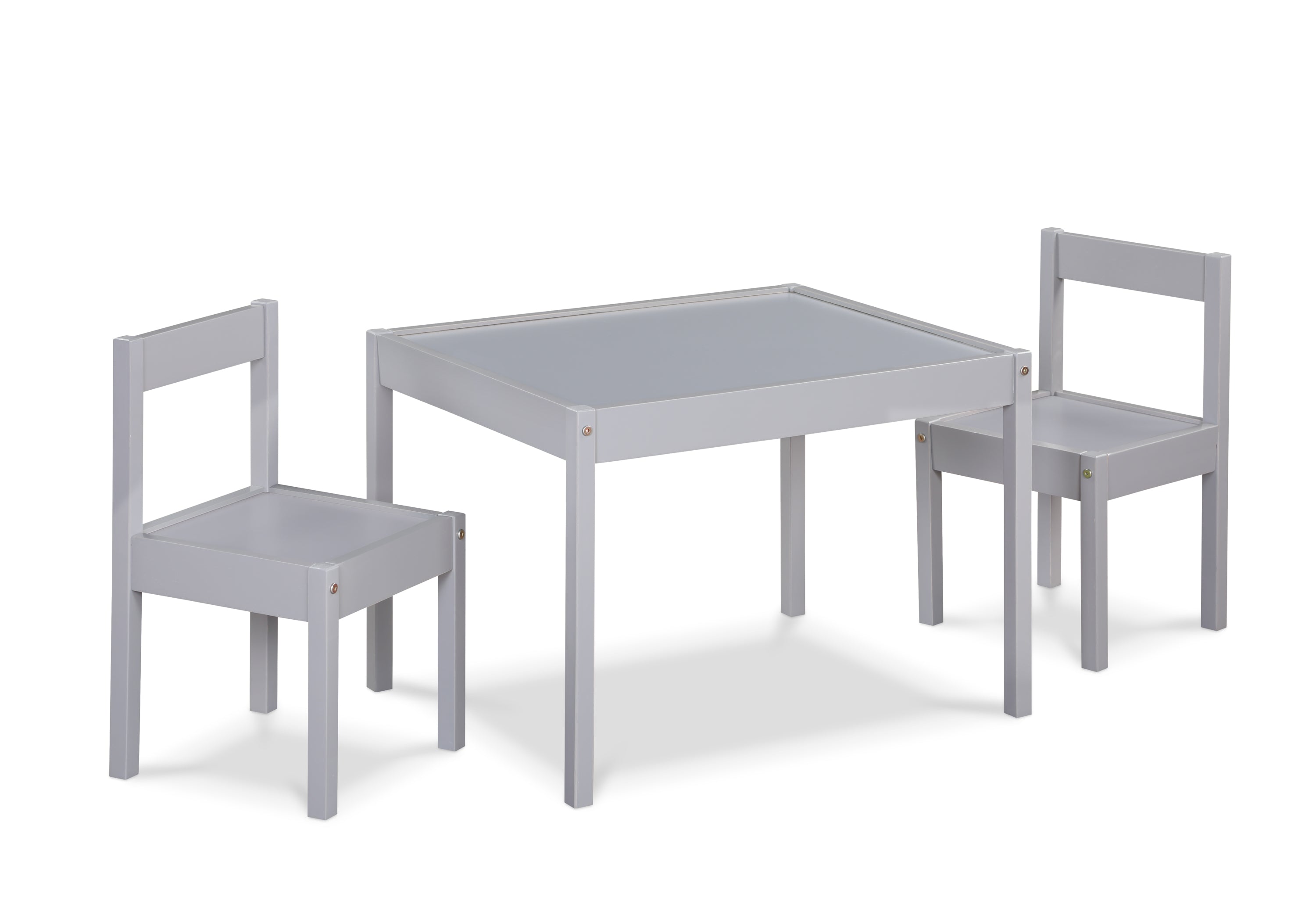 Della 3-Piece Solid Wood Kids Table & Two Chair Set, Gray - Grand Goldman
