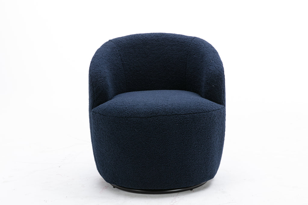 Teddy Fabric Swivel Accent Armchair Barrel Chair With Black Powder Coating Metal Ring,Dark Blue - Grand Goldman Shop
