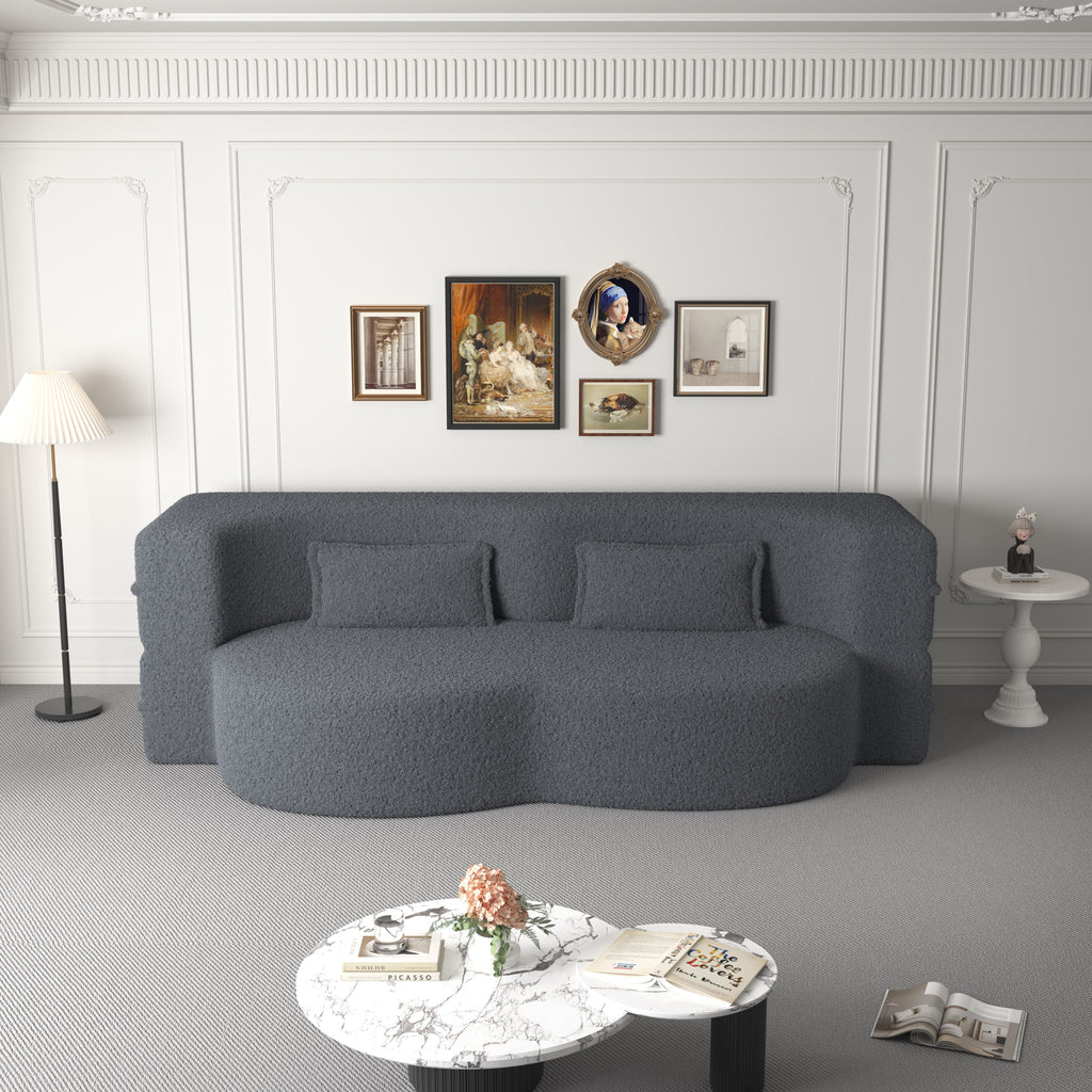 Modern Floor Sofa, with 2 Pillows, Convertible Teddy Fabric Foam Filled Bed, 15 inch Full Size Folding Mattress, Suitable for Living Room, Guest room, Game Room, Grey - Grand Goldman Shop