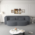 Modern Floor Sofa, with 2 Pillows, Convertible Teddy Fabric Foam Filled Bed, 15 inch Full Size Folding Mattress, Suitable for Living Room, Guest room, Game Room, Grey - Grand Goldman Shop