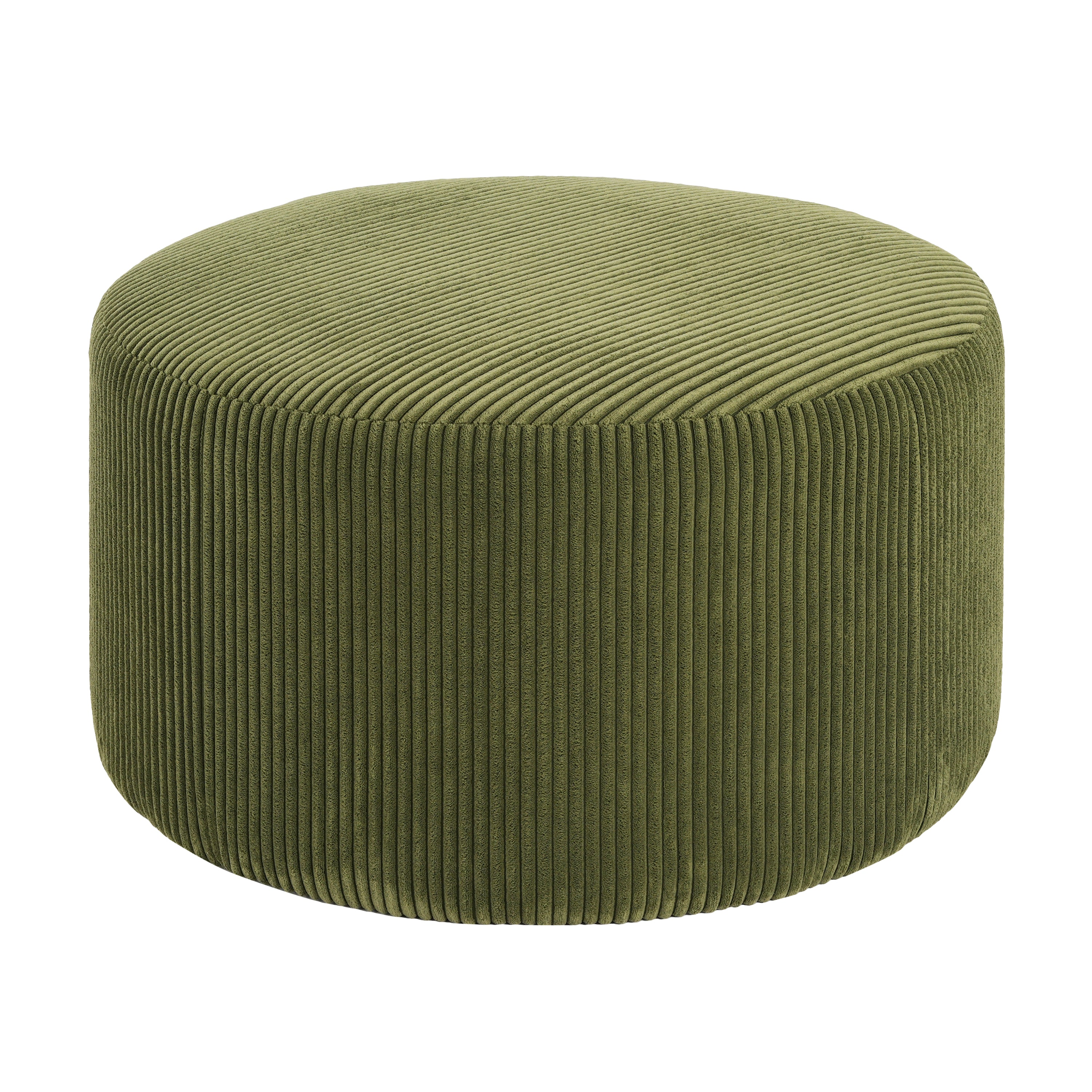 Upholstered Round Ottoman,Olive Green,Corduroy - Grand Goldman Shop