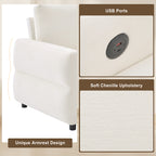 Convertible Sofa Bed 62.75' Loveseat with Adjustable Backrest and USB Ports in Beige Chenille Fabric - Grand Goldman Shop