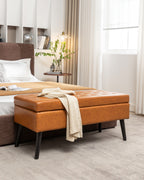 Storage Bench with Storage Bench for Bedroom End of Bed Bench Foot of Bed Bench Entryway Bench Storage Ottoman Bench 43.3' W x 17.7' Brown Leather Bench - Grand Goldman Shop