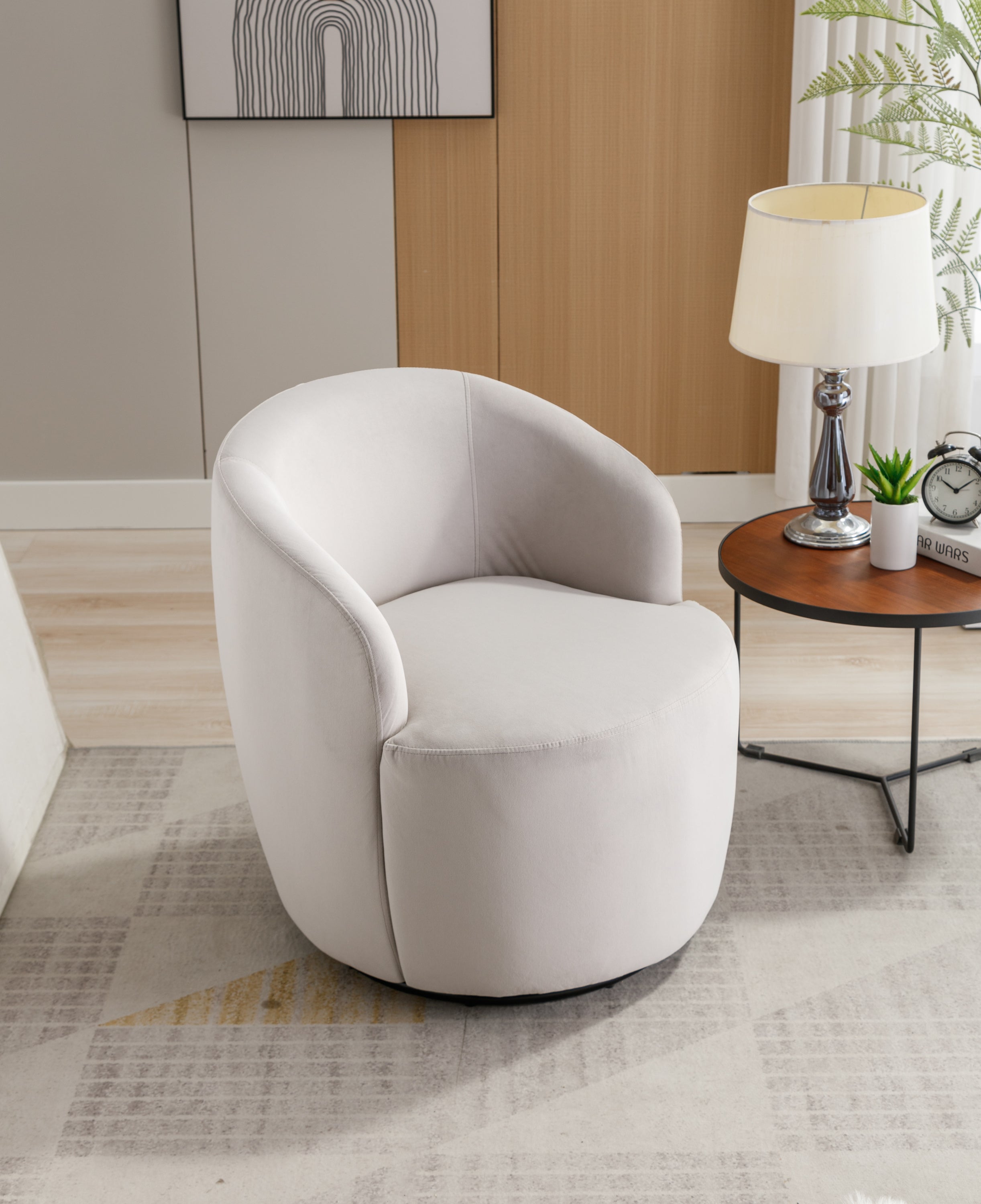 Velvet Fabric Swivel Accent Armchair Barrel Chair With Black Powder Coating Metal Ring,Gray - Grand Goldman Shop