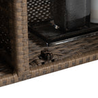 Outdoor Wicker Bar Cart, Patio Wine Serving Cart w/Wheels , Rolling Rattan Beverage Bar Counter Table w/Glass Top for Porch Backyard Garden Poolside Party, Light brown - Grand Goldman Shop