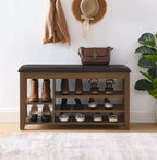 A height-adjustable long shoe-changing bench,made of natural rubberwood,comes with a comfortable seat,concealed storage space and large storage compartments. features natural wood grain.Brown - Grand Goldman Shop