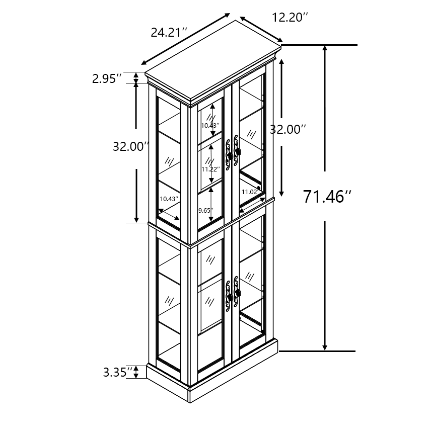 Lighted Glass Curio Display Cabinet,Display Cabinet,Glass Storage Cabinet Glass Wine cabinet Wood Frame Toy Display for Living Room, Kitchen, Pantry light bulb included Antique white - Grand Goldman Shop