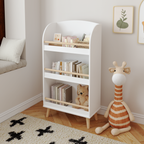 Kids Bookshelf 3-Tier White Book Organizer with Toy Storage, MDF and Pine Wood Legs | Premium Home Decor - Grand Goldman