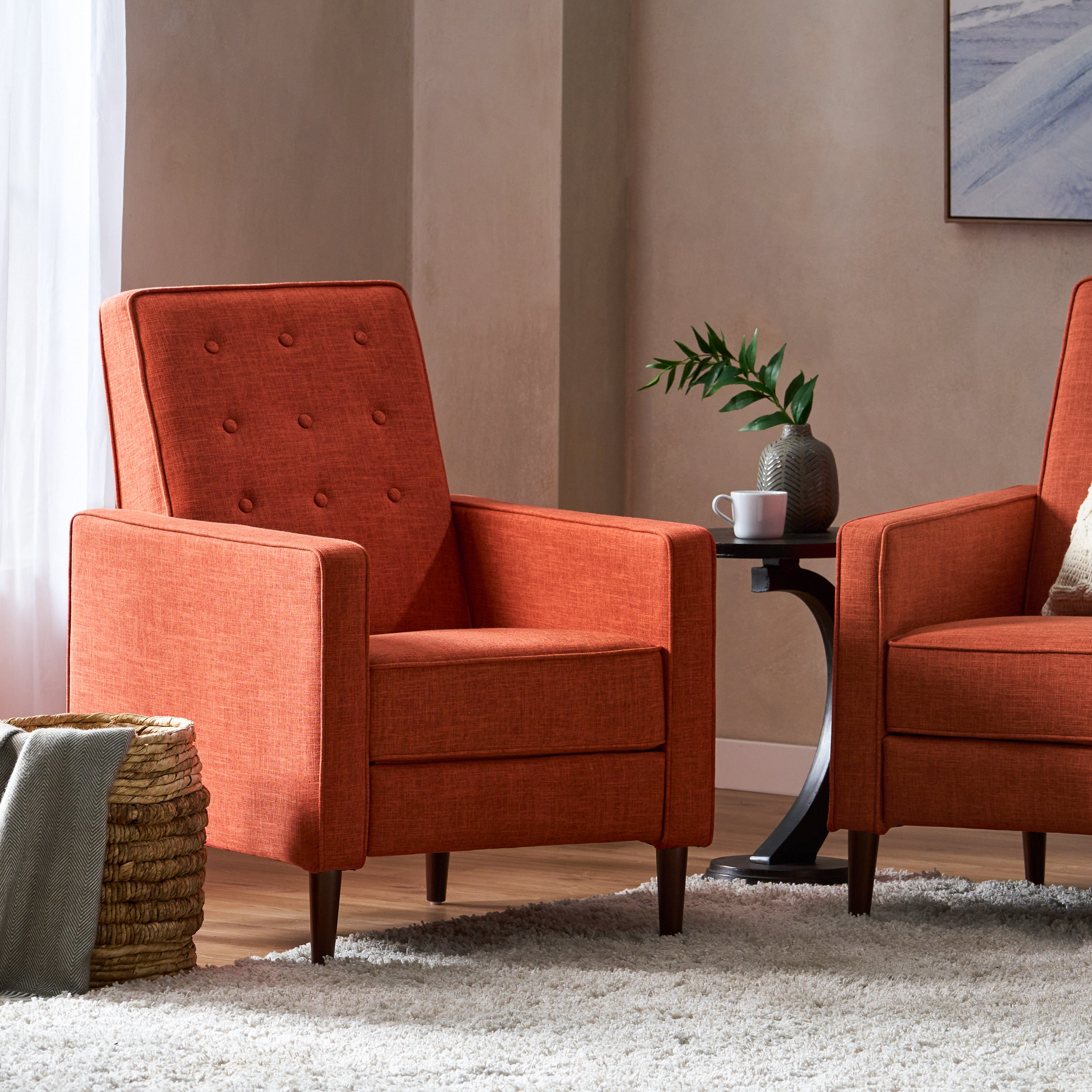 Macedonia Mid-Century Modern Button Tufted Fabric Recliner - Grand Goldman Shop