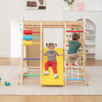 9-in-1 Foldable Kids Climbing Frame & Slide, Wooden Toddler Playground with Swing, Monkey Bars, Climbing Rock, Abacus Game – 