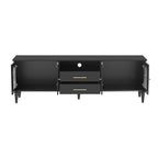 68.9'' Retro TV Stand for TVs up to 75 Inches, Entertainment Center Media Console with Fluted Glass Doors and Five Solid Wood Legs for Living room - Grand Goldman Shop