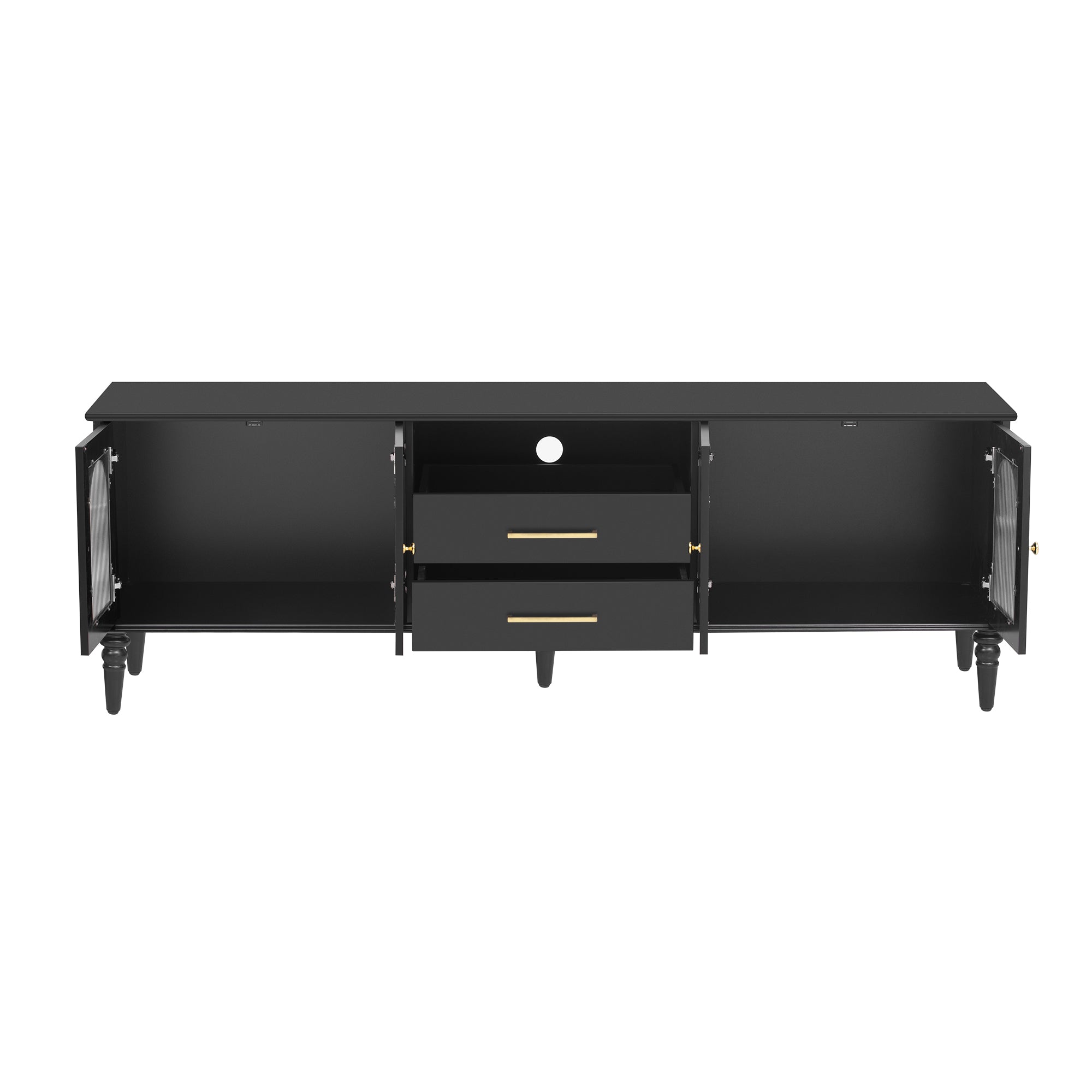 68.9'' Retro TV Stand for TVs up to 75 Inches, Entertainment Center Media Console with Fluted Glass Doors and Five Solid Wood Legs for Living room - Grand Goldman Shop