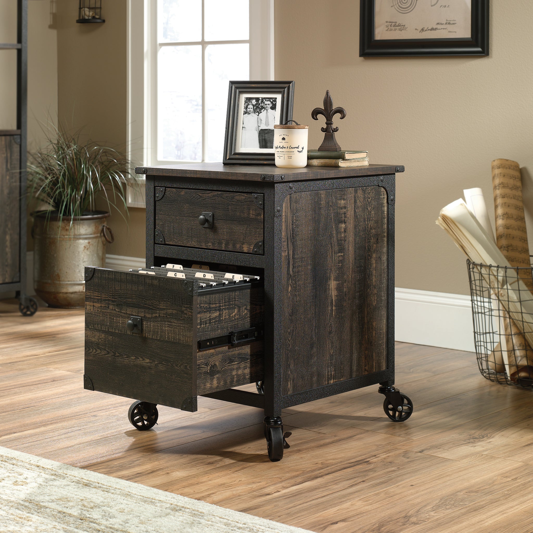 File Pedestal with Smooth-Glide Drawer, Dark Oak finish | Premium Home Decor - Grand Goldman