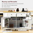 48 inch Kitchen Island with Drop Leaf,Power Outlet,Internal Storage Rack,Rolling Kitchen Storage Cart on 5 Wheels with 5 Open Side Racks for Kitchen,White (Old SKU N707P257057W)(Not Include Stools) - Grand Goldman Shop