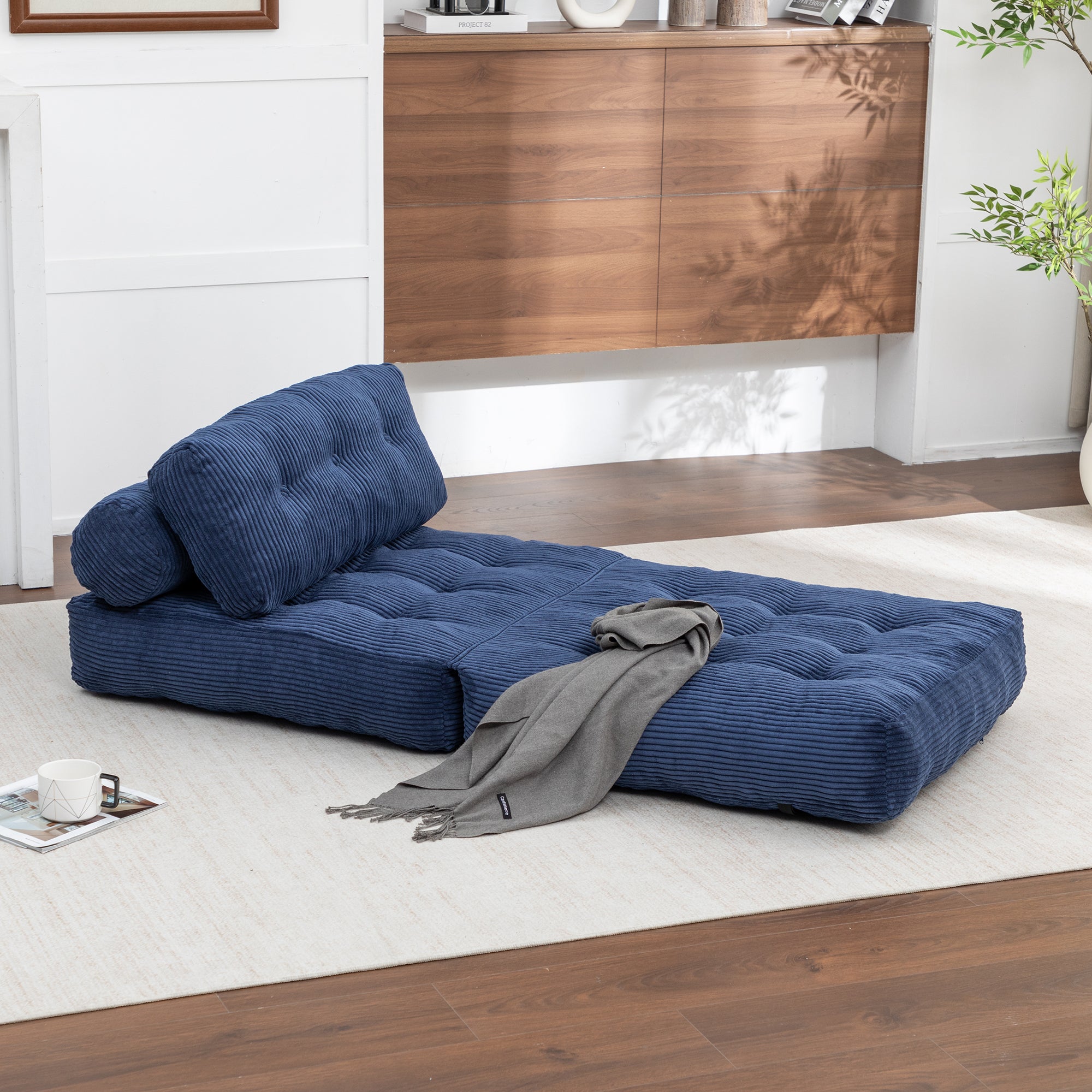 Folding Sofa Bed, Convertible Sleeper Chair with Pillow Foldable Mattress with Back Support, Portable Fold Out Chair Bed Comfy Floor Sofa Lounge for Living Room Bedroom, Dark Blue, Single - Grand Goldman Shop