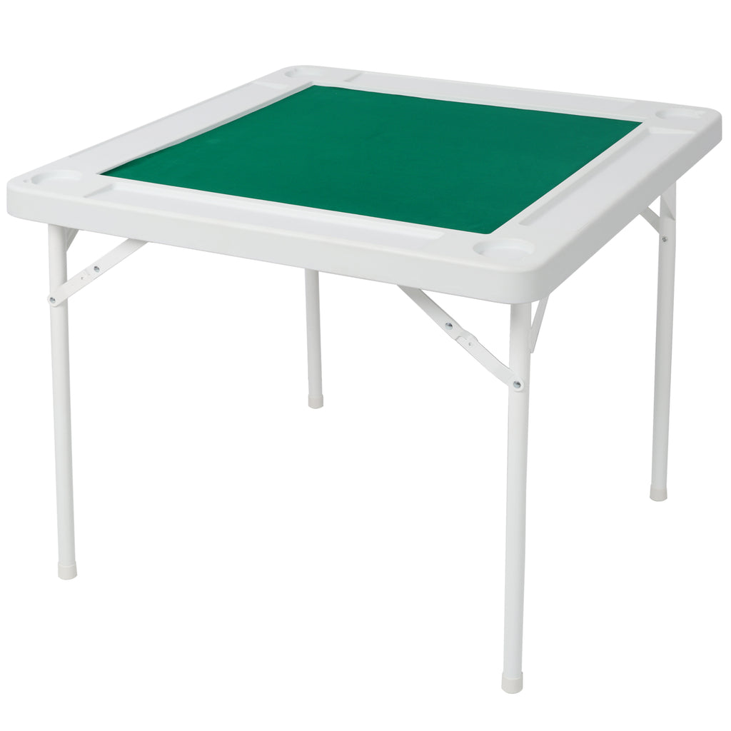 Square Folding Card Table, Mahjong Table with Green Felt,Chip Trays and Cup Holders, Portable Domino Tables for 4 Players, Ca