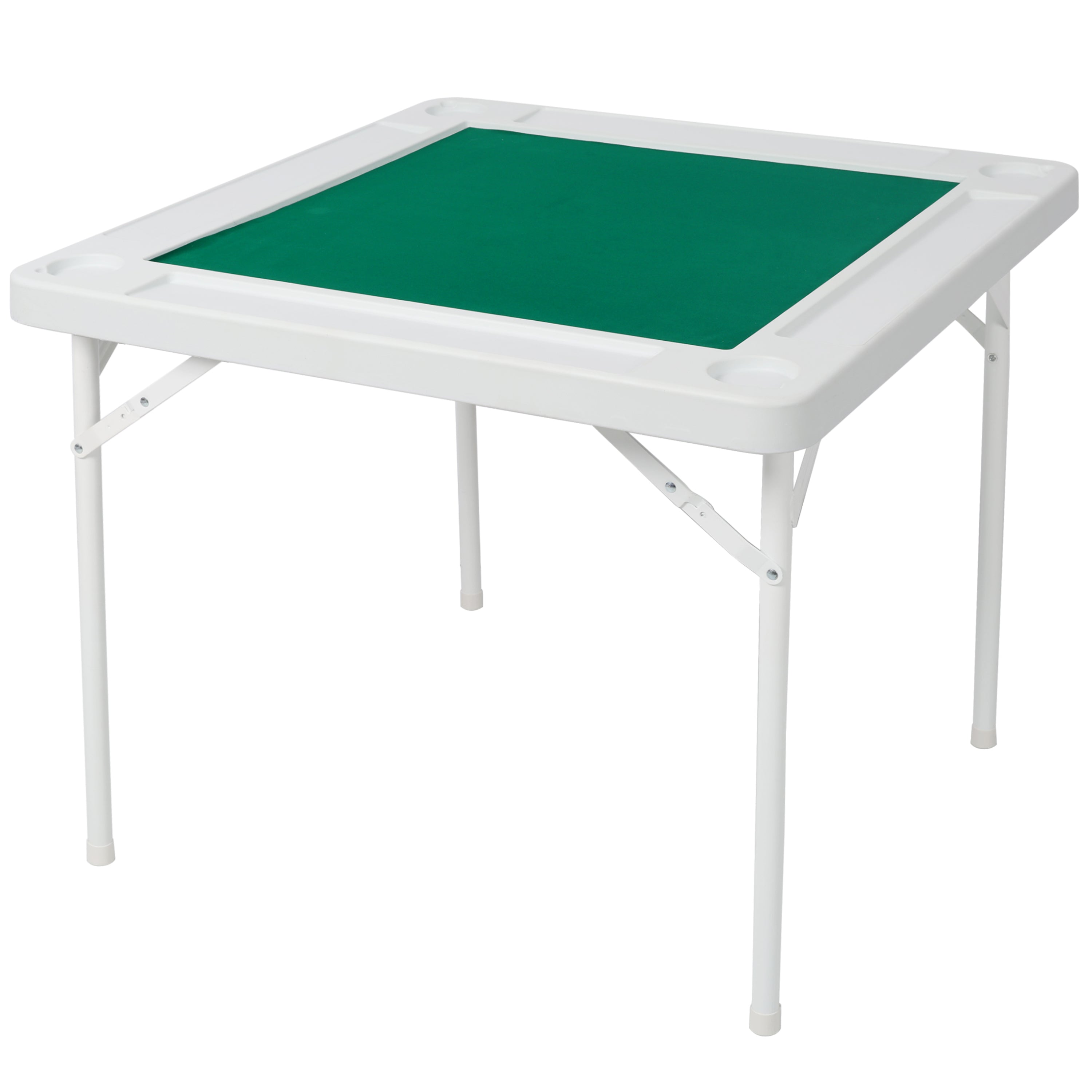 Square Folding Card Table, Mahjong Table with Green Felt,Chip Trays and Cup Holders, Portable Domino Tables for 4 Players, Ca