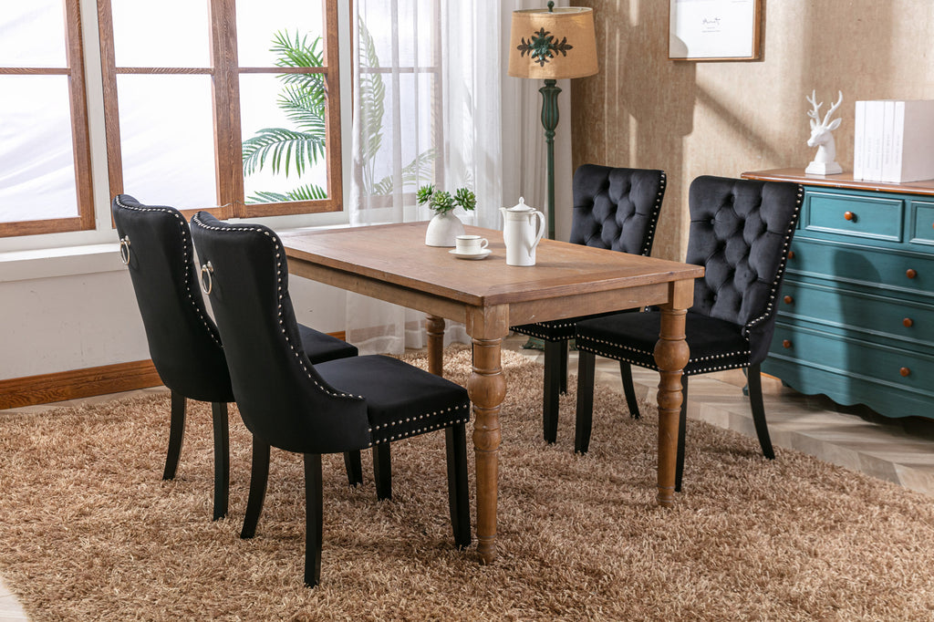 Nikki Collection Modern, High-end Tufted Solid Wood Contemporary Velvet Upholstered Dining Chair with Wood Legs Nailhead Trim 2-Pcs Set, Black, SW2001BK - Grand Goldman Shop