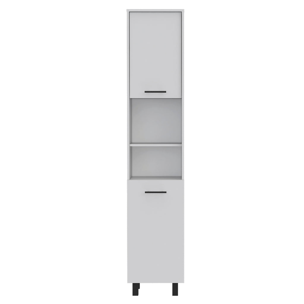 Hobart Pantry, Four Legs, Three Interior Shelves, Two Shelves, Two Cabinets -White - Grand Goldman