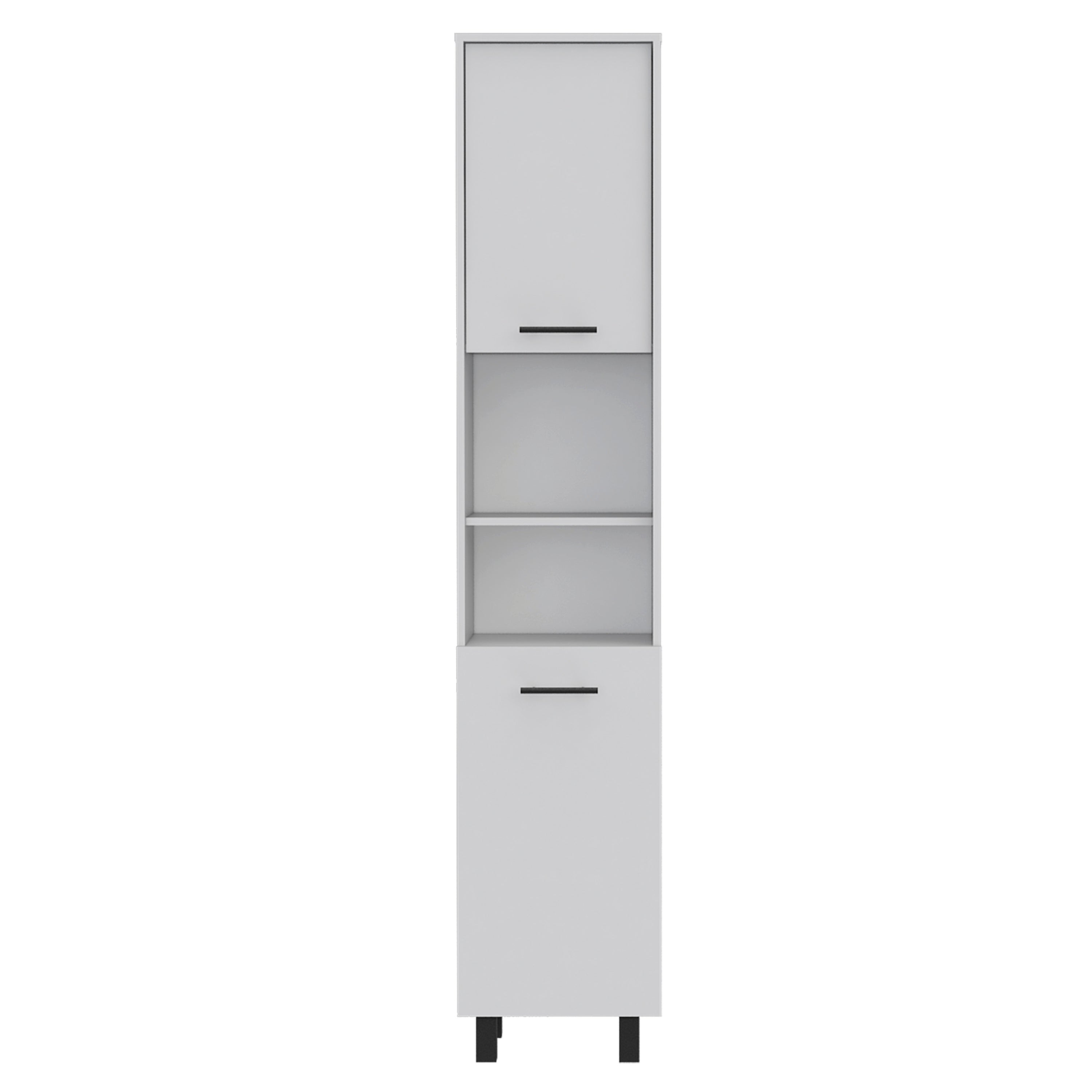 Hobart Pantry, Four Legs, Three Interior Shelves, Two Shelves, Two Cabinets -White - Grand Goldman