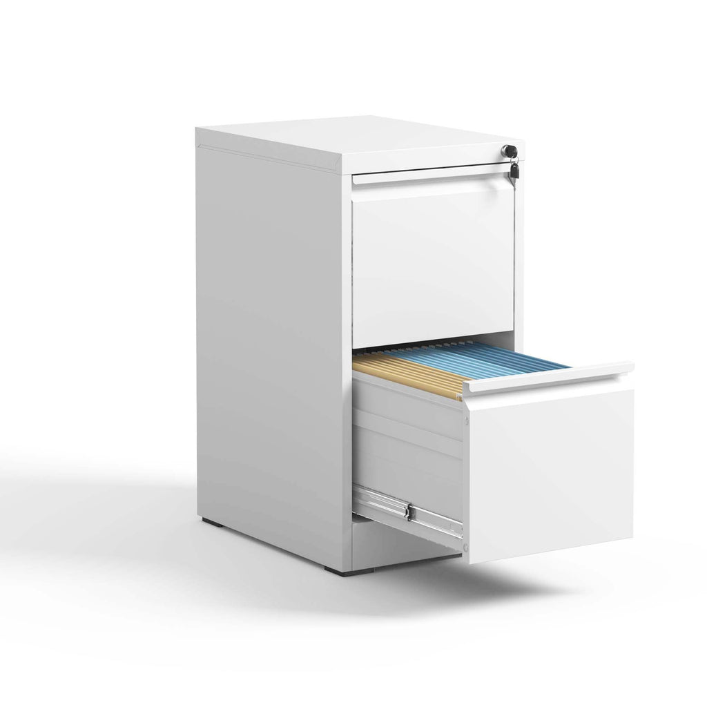 Steel 2 Drawer Vertical File Cabinet with Lock for A4 Legal/Letter Size in White - Grand Goldman