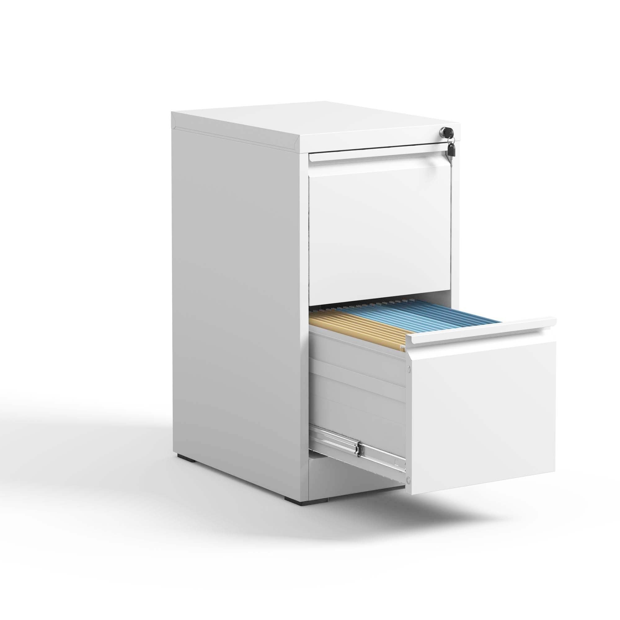 Steel 2 Drawer Vertical File Cabinet with Lock for A4 Legal/Letter Size in White - Grand Goldman