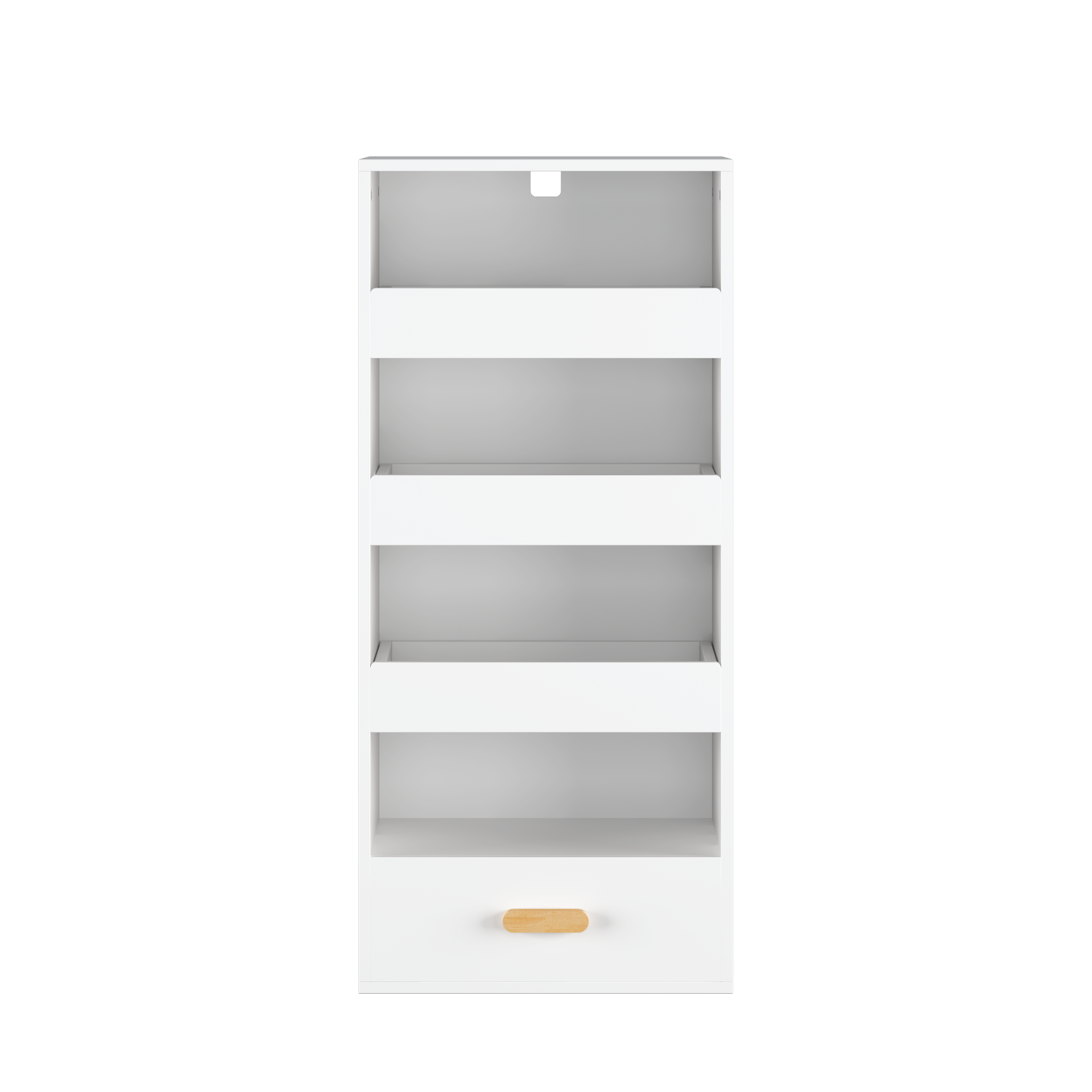 Stylish 4-Tier Freestanding Bookshelf with 3 Sliding Drawers and 1 Bottom Drawer in White, Engineered Wood - Available at Gra