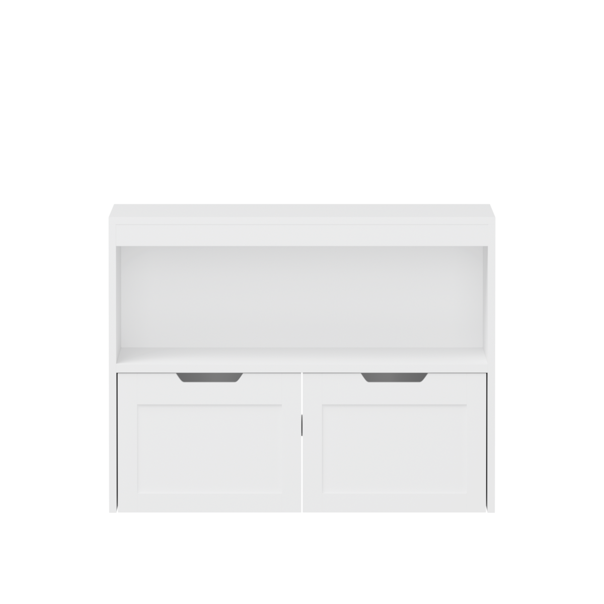 White Book Organizer with Large Drawers and Open Shelves, MDF Toy Storage Cabinet with Removable Wheels and Rounded Edges - G
