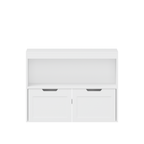 White Book Organizer with Large Drawers and Open Shelves, MDF Toy Storage Cabinet with Removable Wheels and Rounded Edges - G