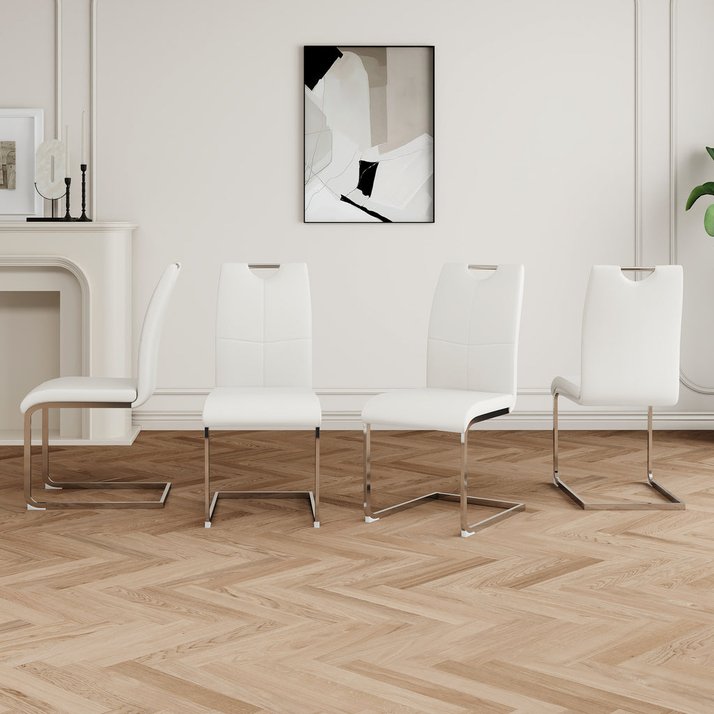 Modern Dining Chairs with Faux Leather Padded Seat Dining Living Room Chairs Upholstered Chair with Chrome Metal Legs Design for Kitchen, Living, Bedroom, Dining Room Side Chairs Set of 4 - Grand Goldman Shop