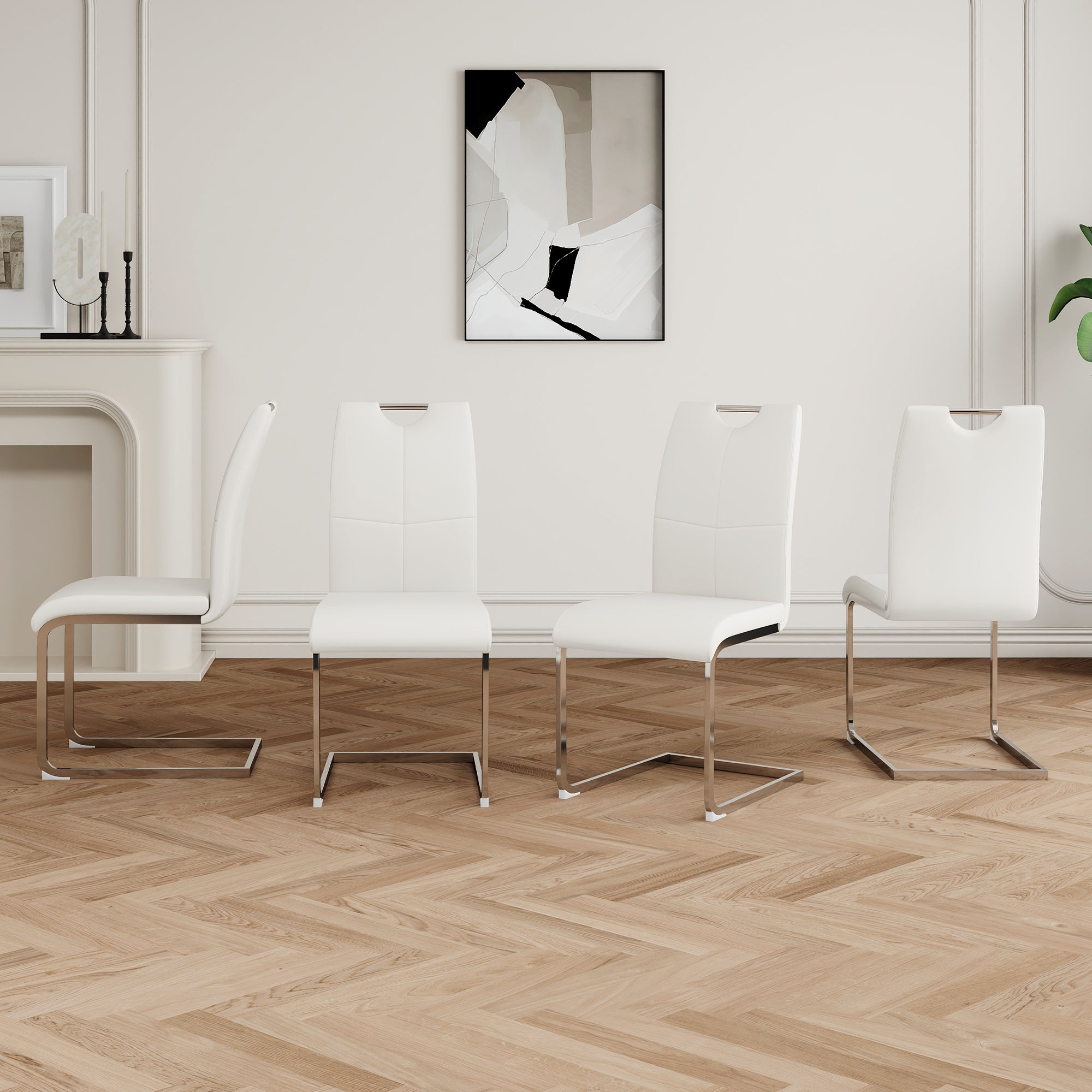 Modern Dining Chairs with Faux Leather Padded Seat Dining Living Room Chairs Upholstered Chair with Chrome Metal Legs Design for Kitchen, Living, Bedroom, Dining Room Side Chairs Set of 4 - Grand Goldman Shop